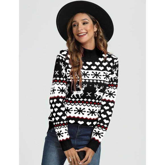 Women's Christmas Sweater Viscose Polyester Snowflake Reindeer Long Sleeve - Picture 4 of 6
